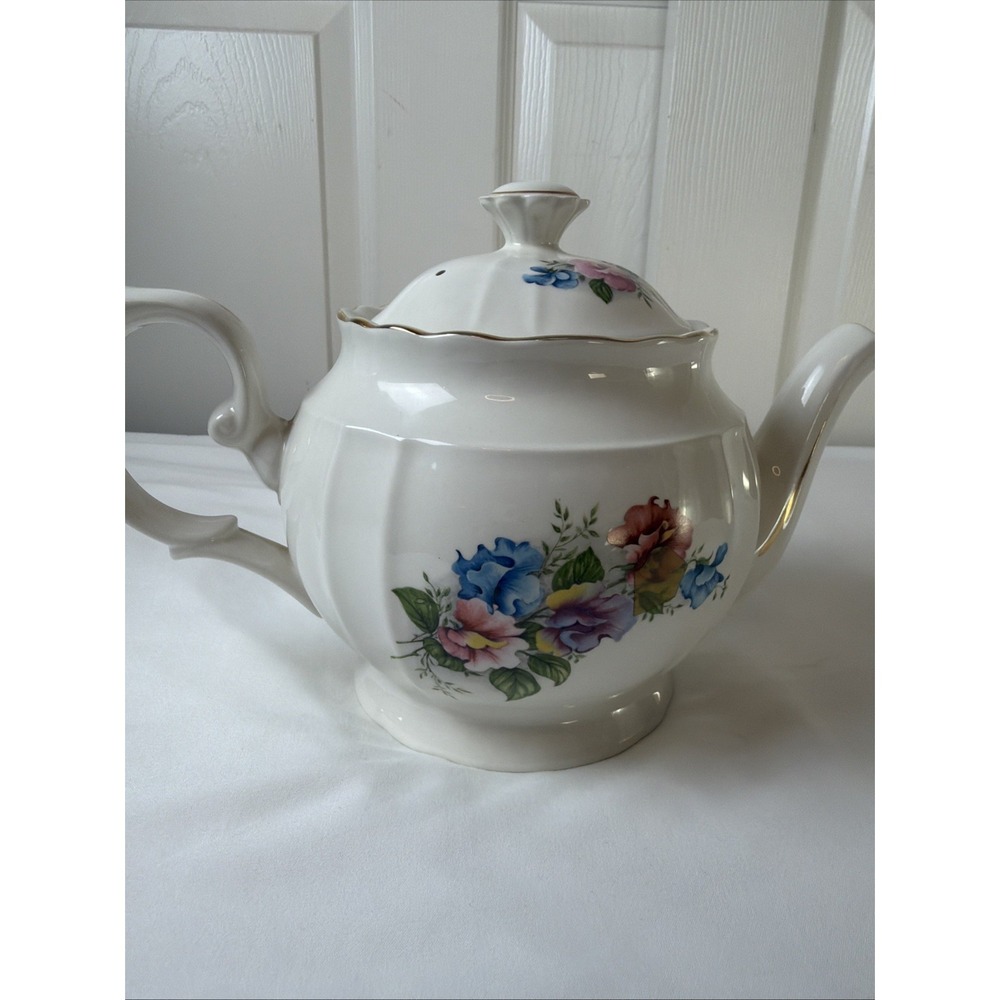 Vintage Crown Dorset Staffordshire Floral Teapot Gold Trim Fine Ceramic